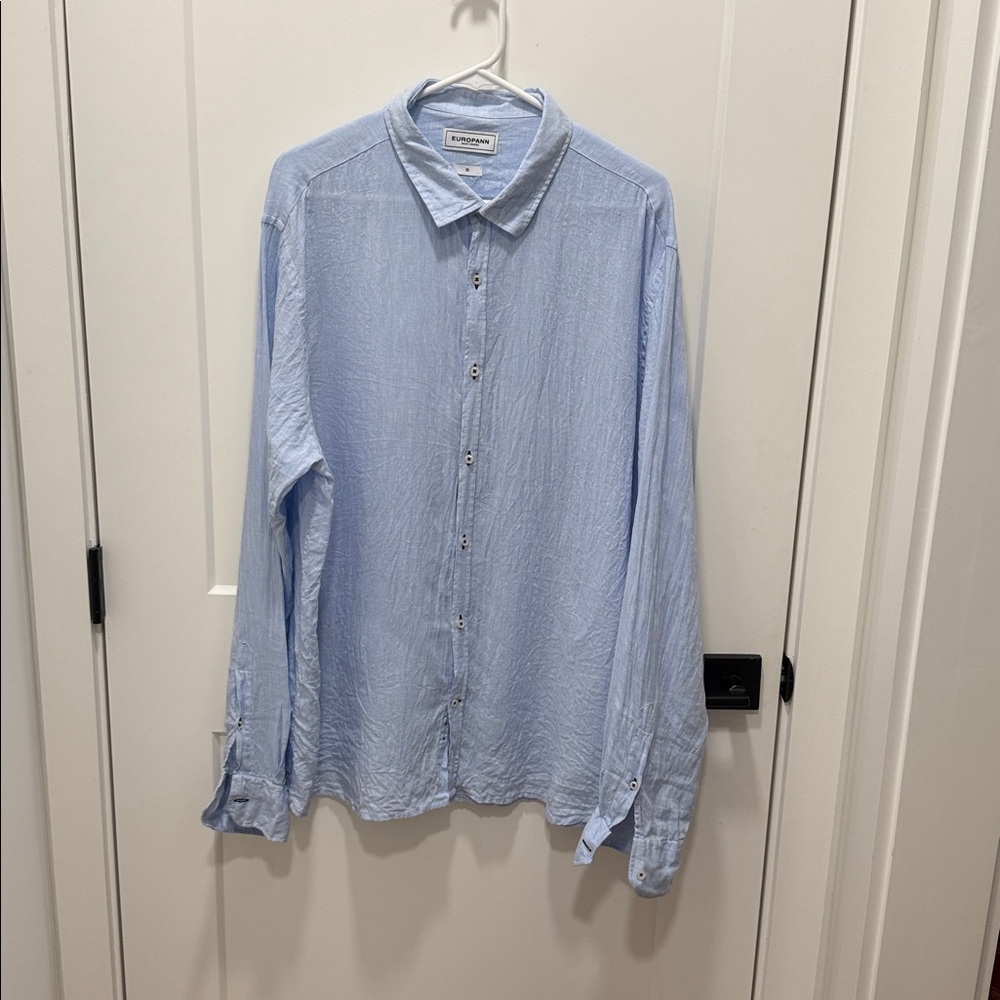 Europann Saint Tropez  Blue Linen Preppy Quiet Luxury Shirt Size  XL